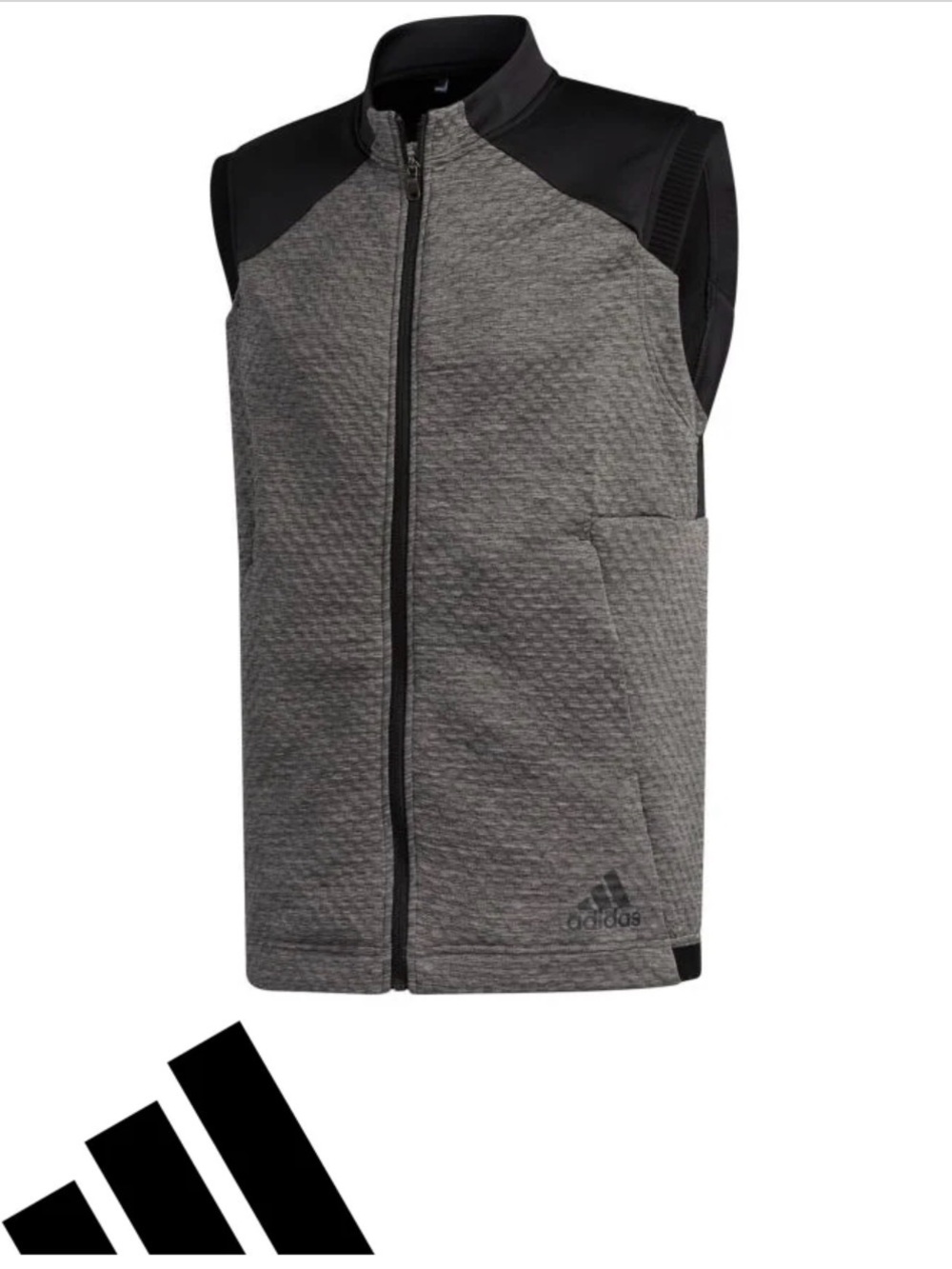 adidas Men’s Heather Grey and Black Quilted Sleeveless Vest